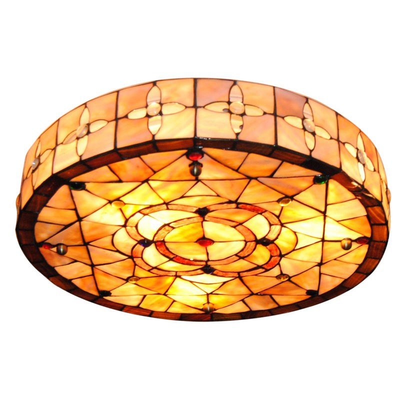 18 Inch Tiffany Style Flush Mount Ceiling Light Stained Glass Lamp Victorian Hanging For Living Room Bedroom Hotel Cafe 6 Leaf