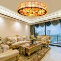 18 Inch Tiffany Style Flush Mount Ceiling Light Stained Glass Lamp Victorian Hanging For Living Room Bedroom Hotel Cafe 6 Leaf