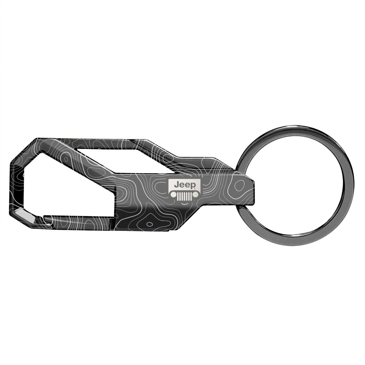 Jeep Grill Logo Laser Etched Topographic Black Carabiner Snap Hook Metal Keychain Official Licensed Modern Design 3 75 In X 1