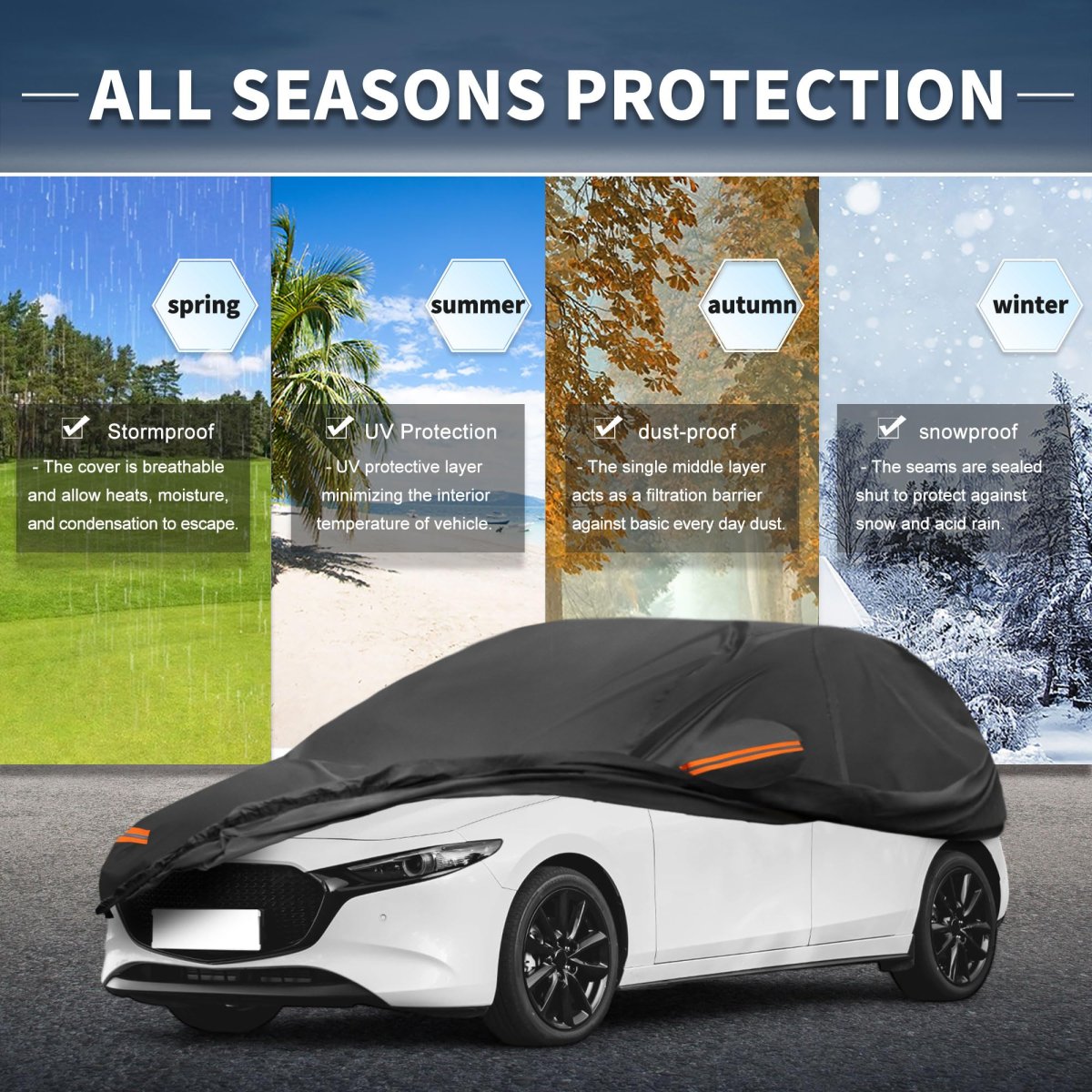 Waterproof Car Cover For Mazda 3 Hatchback 2014 2018 Outdoor All Weather Protection 210d Pu Material With Reflective Warning