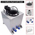 Waltyotur 2 5 Gallon Universal Fuel Cell Gas Tank Aluminum Polished Race Street Drift Strip With Level Sender Silver