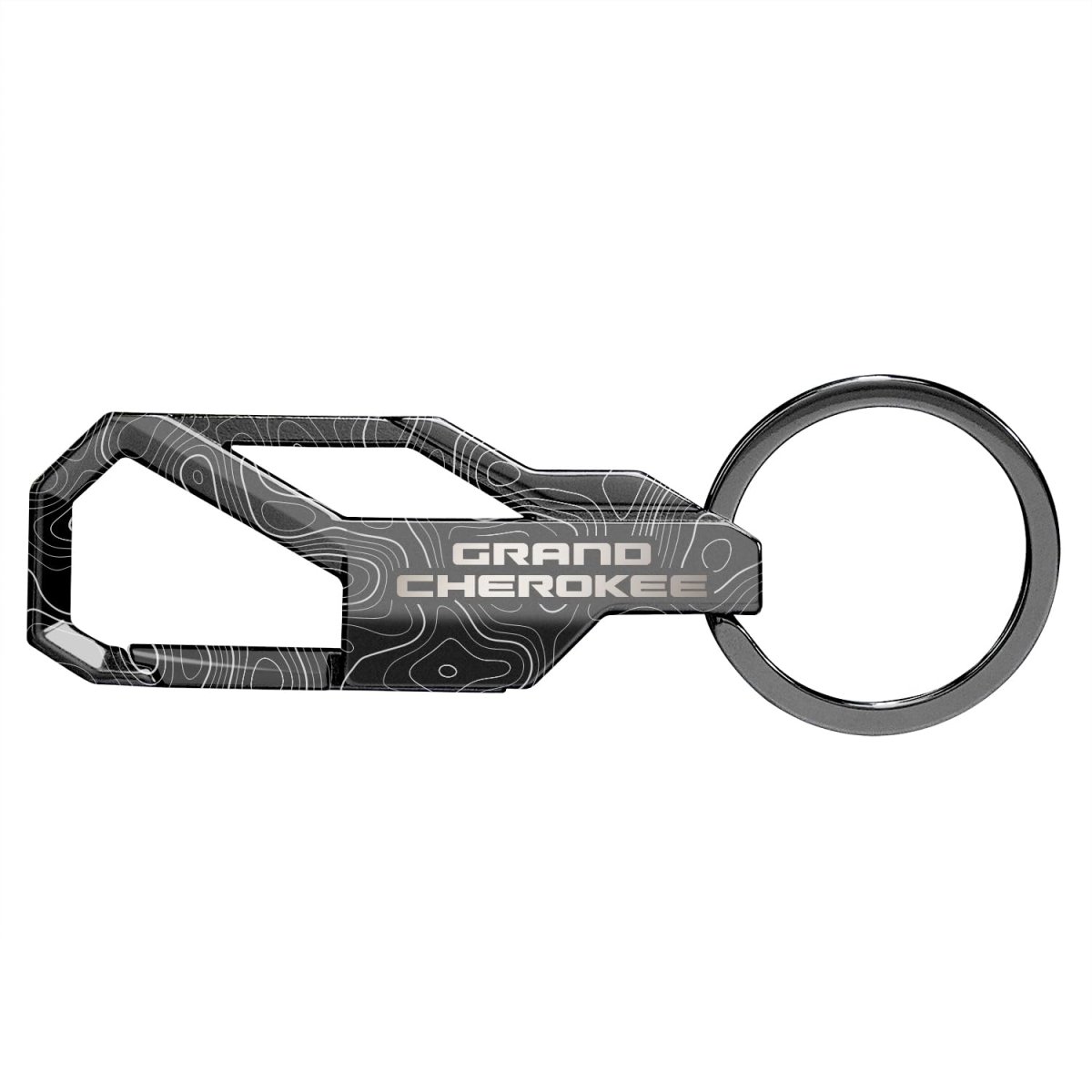 Jeep Grand Cherokee Laser Etched Topographic Black Carabiner Style Snap Hook Metal Key Chain Official Licensed 3 75 In X 1