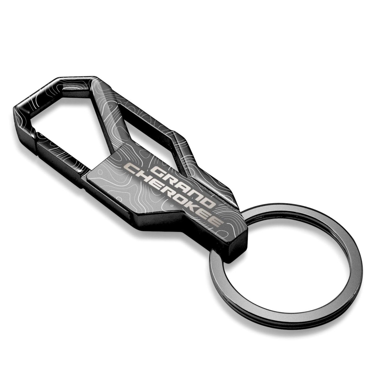 Jeep Grand Cherokee Laser Etched Topographic Black Carabiner Style Snap Hook Metal Key Chain Official Licensed 3 75 In X 1