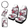 Cozeyat Cherry Blossom Car Seat Protector Steering Wheel Cover Automotive Belt Pads Center Interior Decor Full Set 6 Pcs 