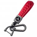 Wasben Red Color Car Logo Keychain Leather Braided Weave Lanyard Key Ring Accessories Fit Mitsubishi 