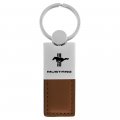 Au-tomotive Gold Duo Rectangular Leather Key Chain For Ford Mustang Tri-bar Brown