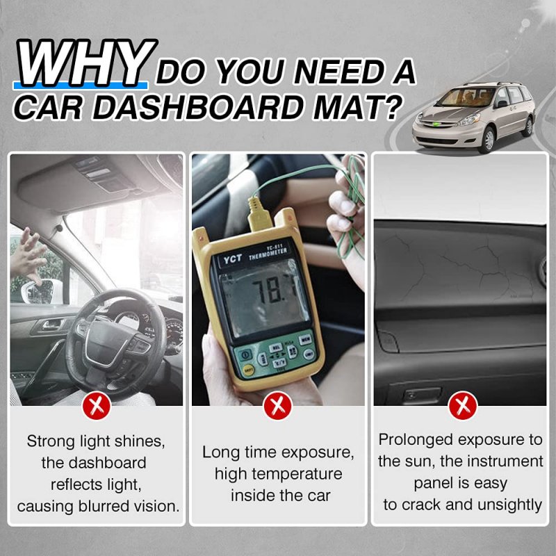 Cartist Dash Cover For Toyota Sienna 2004 2005 2006 2007 2008 2009 2010 Dashboard Mat Non-slip Pad Carpet Sunshield Protector