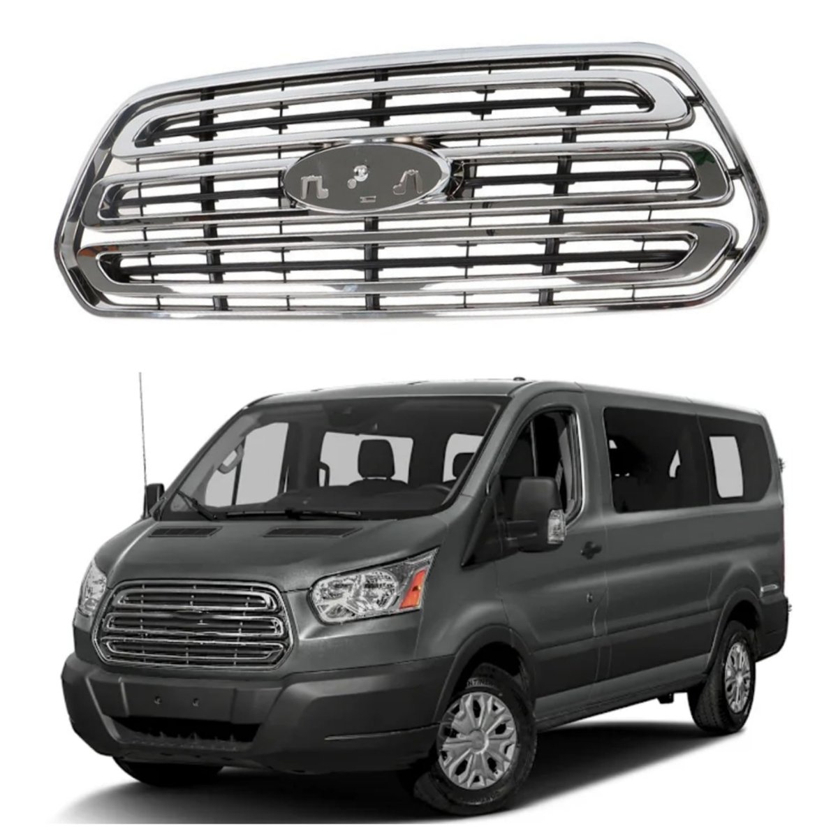 Chrome Front Bumper Grille Replacement For Ford Transit 150 250 350 2015 2016 2017 2018 2019 And Black Finish Part