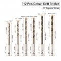 Uxcell 12pcs Cobalt Drill Bit Set 12 Sizes 1 9 -1 4 Drilling Dia M35 Twist Drills Hex Shank Bits For Steel Aluminum Copper Soft
