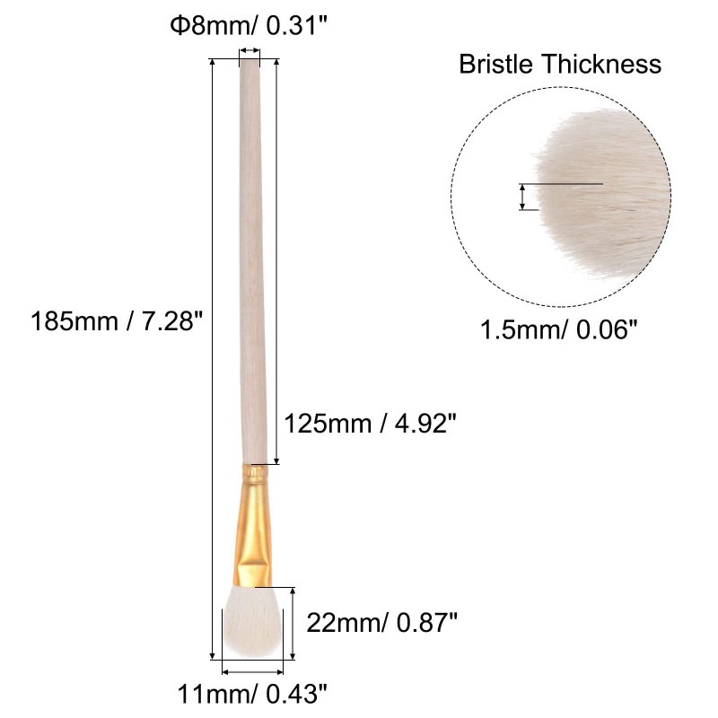 Paint Brushes 0 43 Width Wool Bristle With Wood Handle For Painting Applying Adhesive 5pcs