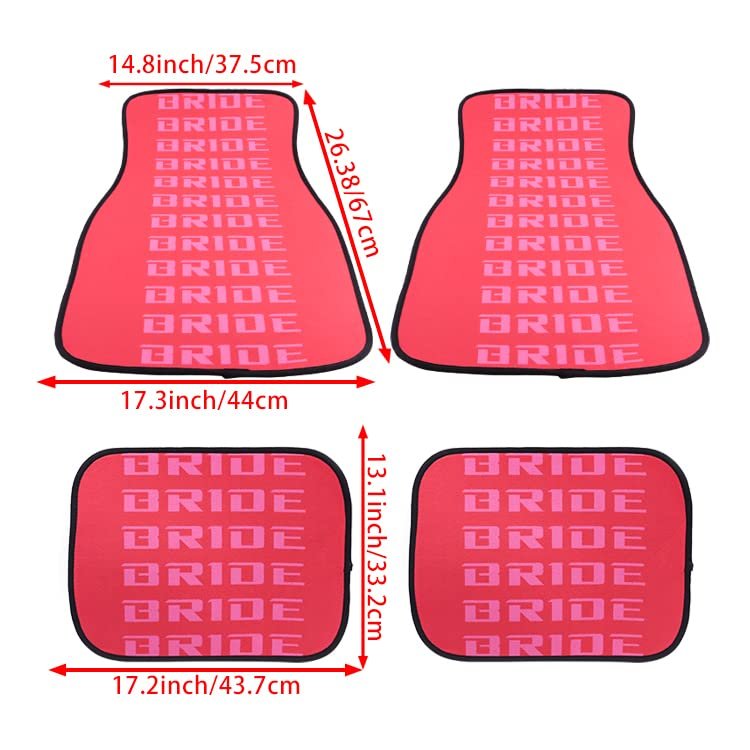 Universal Jdm Bride Red Racing Fabric Floor Mats Interior Carpets 4pcs