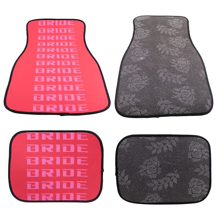 Universal Jdm Bride Red Racing Fabric Floor Mats Interior Carpets 4pcs