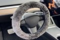 Genuine Sheepskin Steering Wheel Cover 15 In Universal Fit Furry Wool Car With Elastic Piping And Suede Backing Carbon Grey 