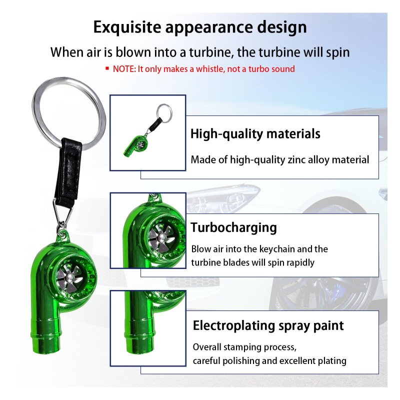 Augeny Car Turbo Keychain Creative Metal Spinning Turbocharger Fob Universal Vehicle Part Key Ring Decoration Green