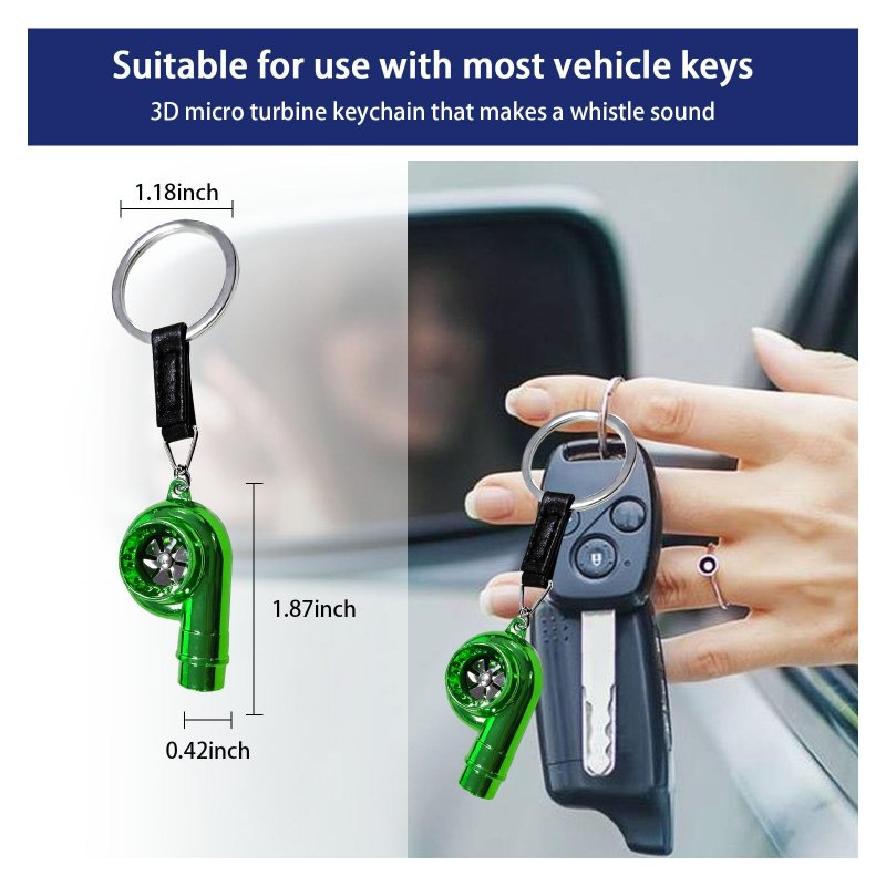 Augeny Car Turbo Keychain Creative Metal Spinning Turbocharger Fob Universal Vehicle Part Key Ring Decoration Green
