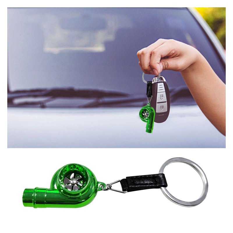 Augeny Car Turbo Keychain Creative Metal Spinning Turbocharger Fob Universal Vehicle Part Key Ring Decoration Green