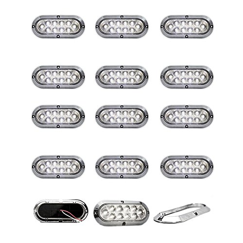 12 Pack Of Long Haul Clear 6 Oval Surface Mount Stop Tail Turn Led W Chrome Bezel