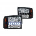 Tlaps 7422447852807 For 1999-2004 Ford F250 F350 F450 F550 Superduty 2000-2004 Excursion Black Housing Headlights With Led 