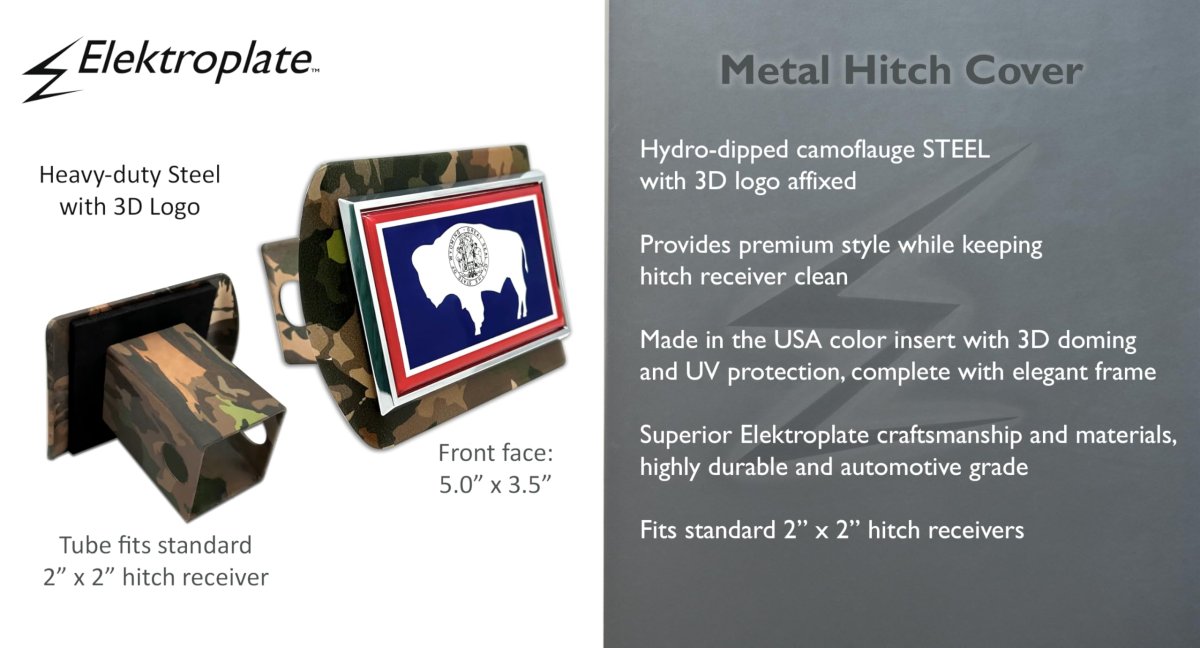 Elektroplate State Of Wyoming Bison Flag All Metal Woodland Camo Hitch Cover For Trucks And Suvs Fits Standard 2 Trailer