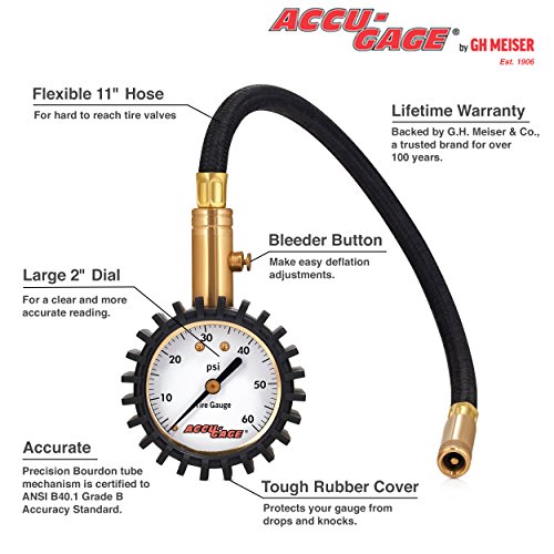 Accugage Rh60x Professional Tire Pressure Gauge With Protective Rubber