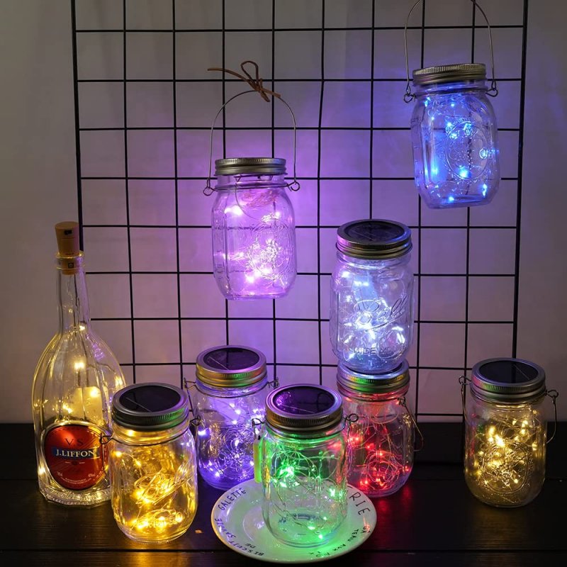 8 Pack Solar Mason Jar Lid Lights 20 Led Warm White Fairy String For Garden Patio Deck Wedding Waterproof Outdoor Indoor