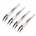 Precision Ceramic Tweezers Non-conductive Heat Resistant Anti-static Small Curved Silver Tone Black For Pinching Coils 4 Pack 