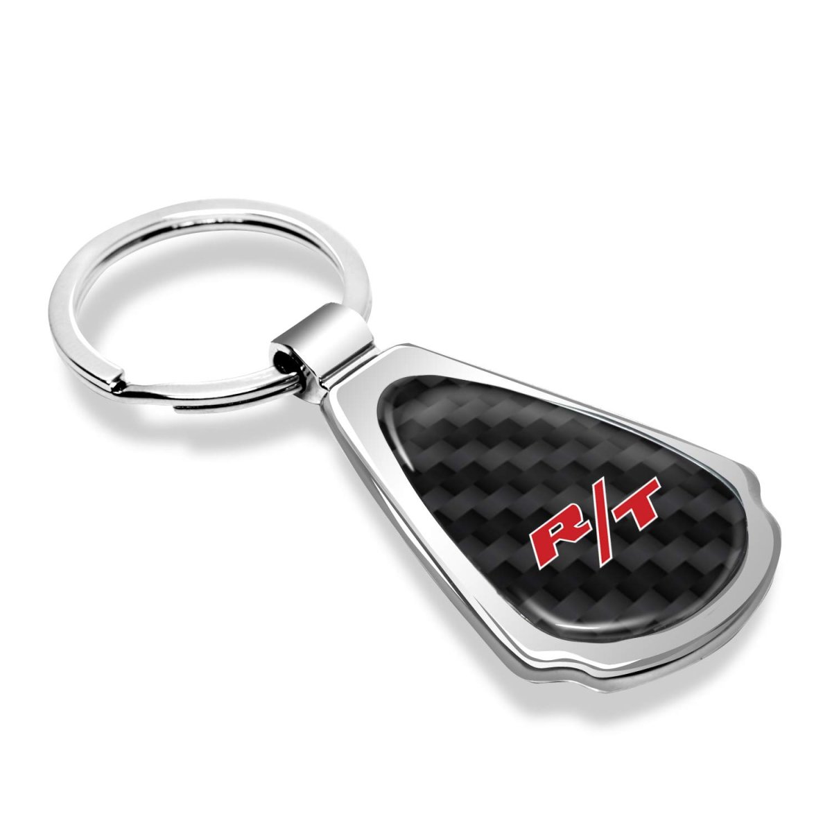 Dodge R T Logo Real Black Carbon Fiber Chrome Metal Teardrop Key Chain