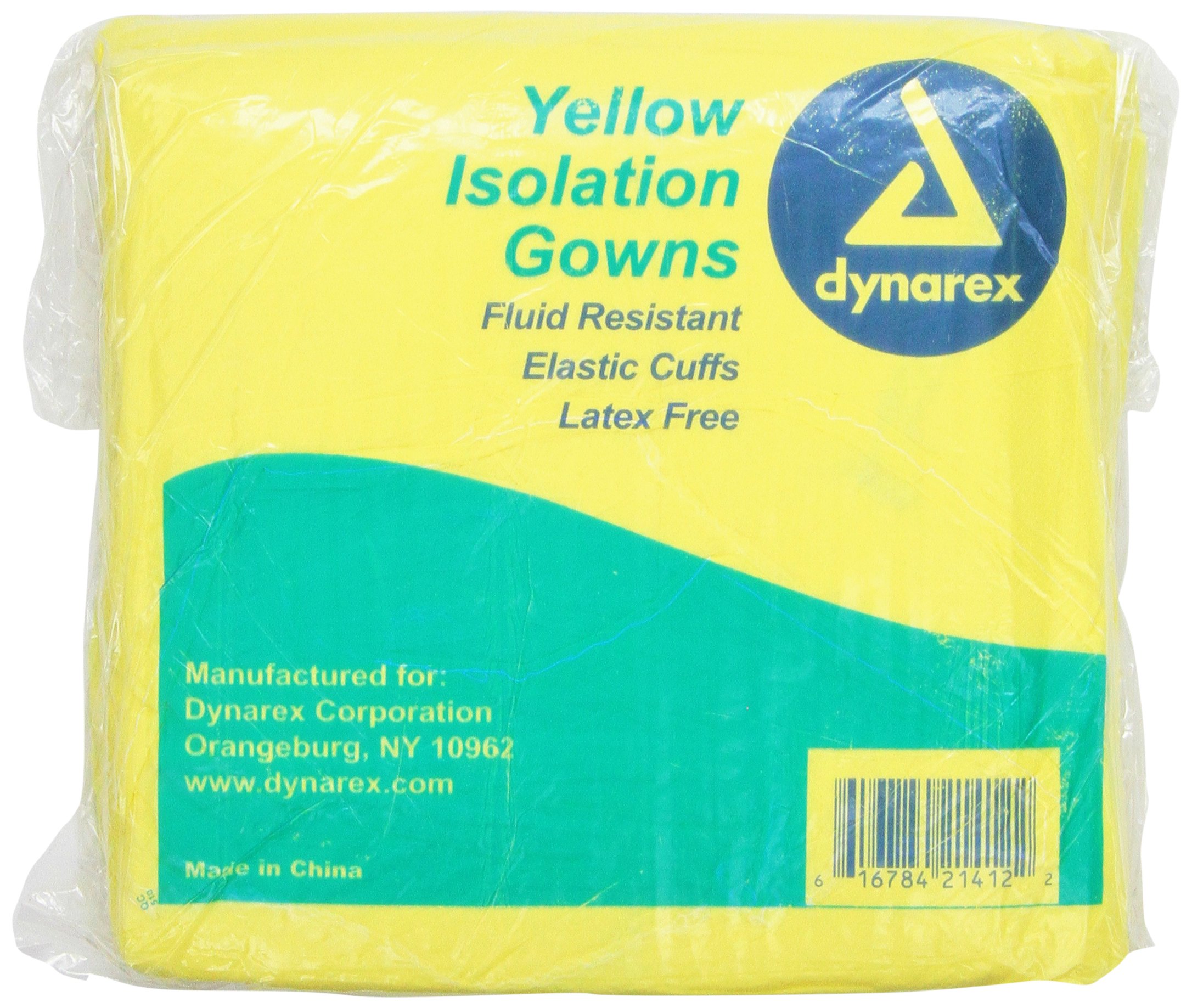 Dynarex Isolation Gown Fluid Resistant Yellow Full Back 50 Count