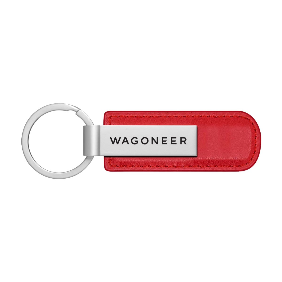 Jeep Wagoneer Red Pu Leather Strap Silver Metal Bar Key Chain Official Licensed Modern Style Accessory 3 75 In X 1