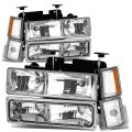 Dna Motoring Pair Chrome Amber Headlights Bumper Lamps Corner Lights For 94-99 Chevy C K Suburban 1500 2500 3500 