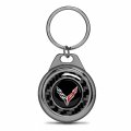 Ipick Image For Chevrolet Corvette C8 Real Black Carbon Fiber Gunmetal Roundel Metal Case Key Chain Keychain Official Licensed