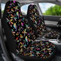 Geprint Cartoon Colorful Dragonfly Print Full Set Of 6 Pcs Front Bucket Seat Cover With 15 Inch Steering Wheel Safety Belt