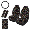 Geprint Cartoon Colorful Dragonfly Print Full Set Of 6 Pcs Front Bucket Seat Cover With 15 Inch Steering Wheel Safety Belt 