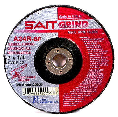 United Abrasives-SAIT 20060 Type 27 4-1//2-Inch x 1//4-Inch x 7//8-Inch Grade A24N Fast Grinding Depressed Center Grinding Wheels 25-Pack
