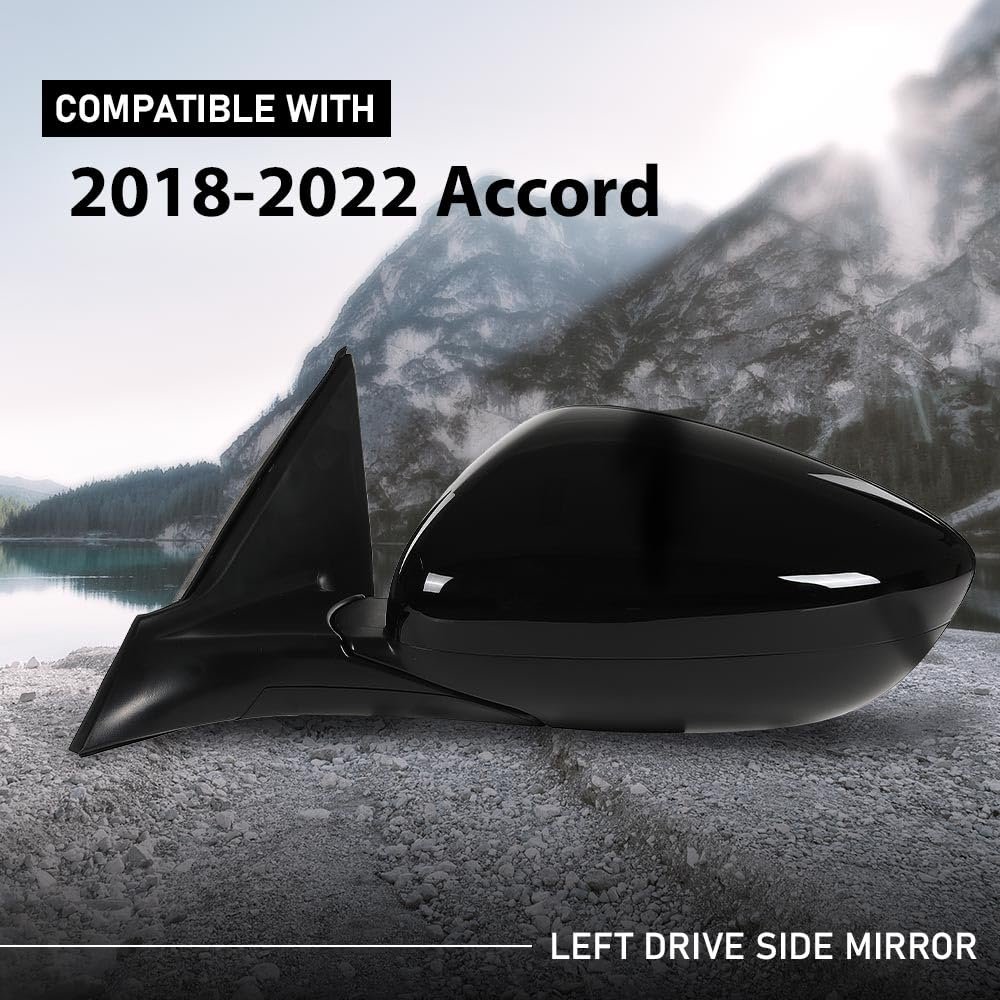 Power Mirror For Honda Accord Sedan 2018 2019 2020 2021 2022 Left Driver Side Glossy Black 3 Pin Manual Folding 76258tvaa02