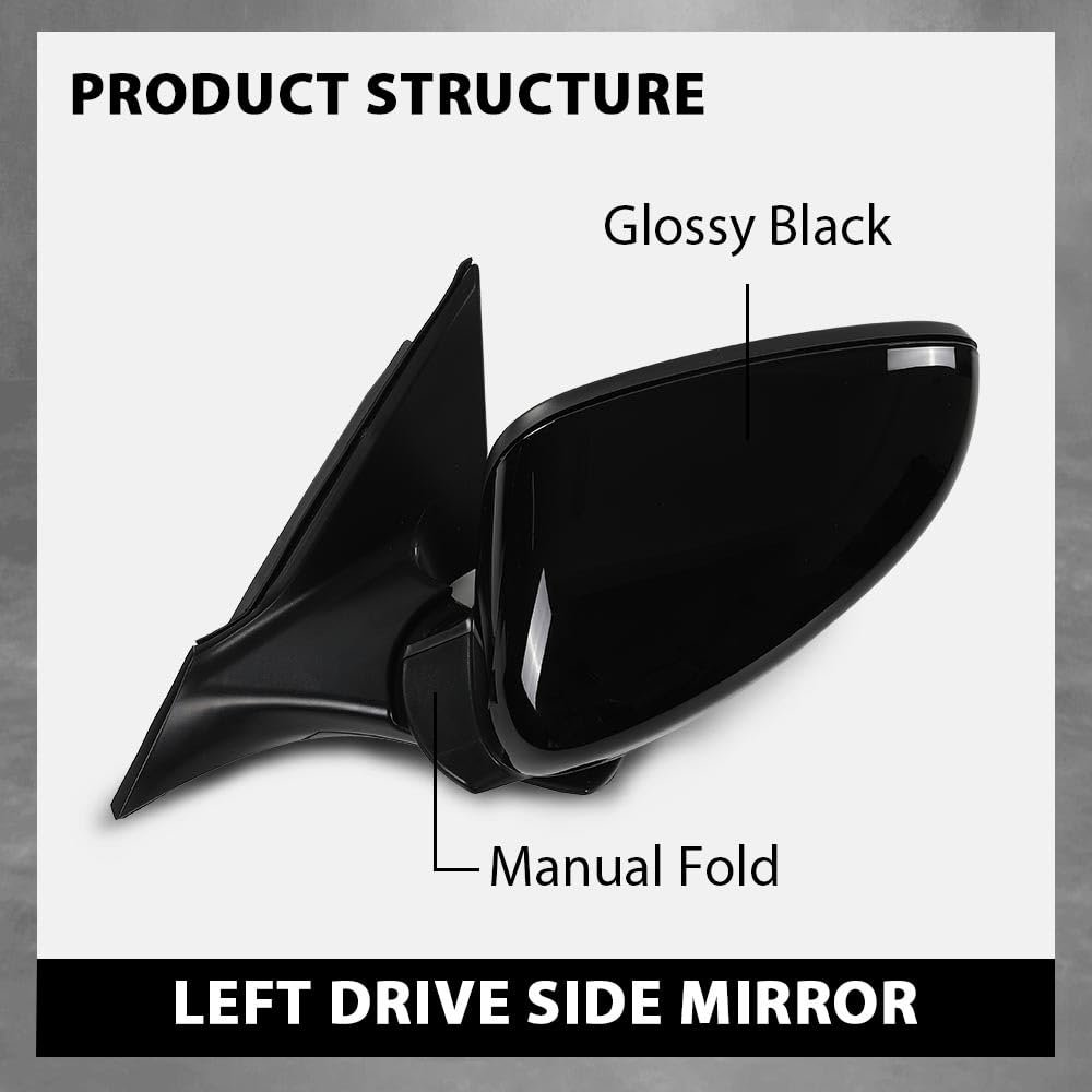 Power Mirror For Honda Accord Sedan 2018 2019 2020 2021 2022 Left Driver Side Glossy Black 3 Pin Manual Folding 76258tvaa02