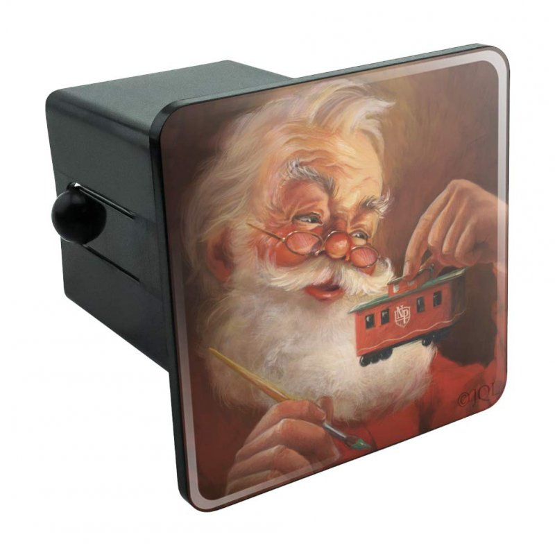 Christmas Holiday Santa Painting Toy Train Caboose Tow Trailer Hitch Cover For 2 In Receivers Black Abs Plastic With Uv