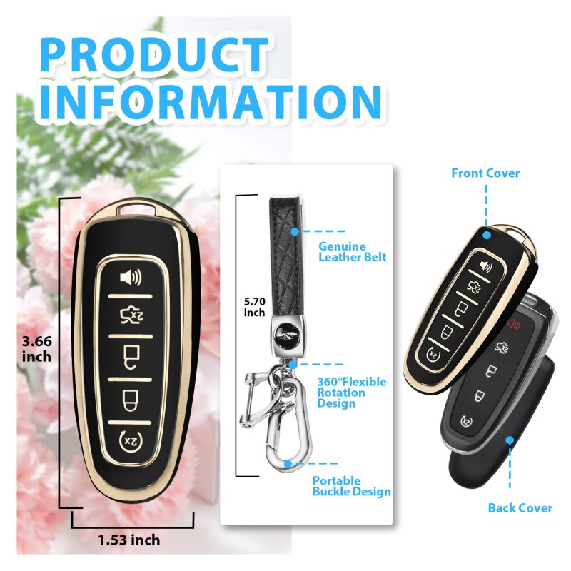Ford Tpu Key Fob Cover With Keychain 360 Degree Protector For C Max Edge Escape Expedition Explorer Flex Focus Taurus Lincoln