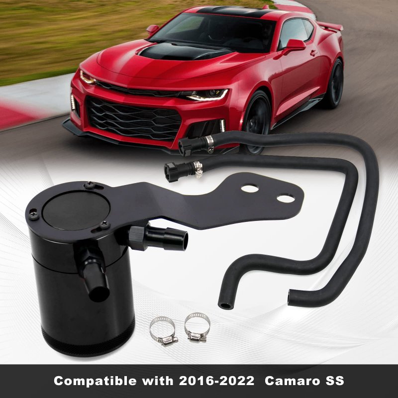 Baffled Oil Catch Can Kit Separator Reservoir Tank For 2016 2022 Chevy Camaro Ss Black 6061 Billet Aluminum 2 Port Performance