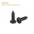 Uxcell 6 X 1 2 Phillips Pan Head Self-tapping Screw 50pcs 304 Stainless Steel Round Wood Full Thread Black