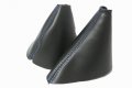 Kar Designers Fits 2003-2009 Nissan 350z Real Black Leather Manual Shift Ebrake Boots Set With Blue Stitching Skin Only 