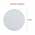 Uxcell 50 Pcs 5-inch Aluminum Oxide White Dry Hook And Loop Sanding Discs Flocking Sandpaper 80 Grit
