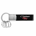Ipick Image Compatible With Dodge Challenger R T Classic Black Real Leather Strap Chrome Round Hook Metal Key Chain