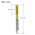 Uxcell Metric Machine Thread Milling Tap M8 X 1 H2 Titanium Coated Ti-coated High Speed Steel 3 Straight Flutes Screw Tapping