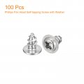 Uxcell St4x8mm Phillips Pan Head Self-tapping Screw With Washer 100pcs 304 Stainless Steel Wood Full Thread Silver