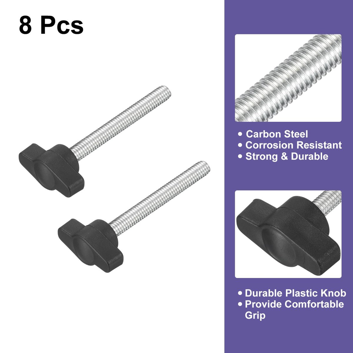 8pcs Clamping Screw Knob M6 X 50mm Metric Carbon Steel T Shaped Thumb Screws Handle For Quick Remove Hand Tightening