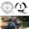 Qiilu Phare Moto Rond Phare Motorcycle Retro Front Headlight Universal Motorcycle Silver Shell White Lens Headlamp For Gn125