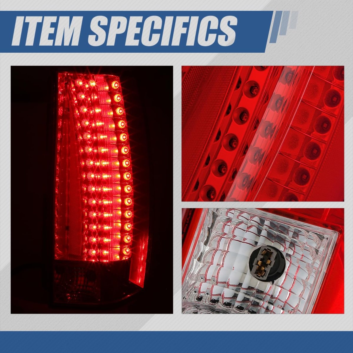 Auto Dynasty Tail Light Assembly For 2007-2014 Cadillac Escalade Esv Passenger Right Side Chrome Housing Clear Red Lens