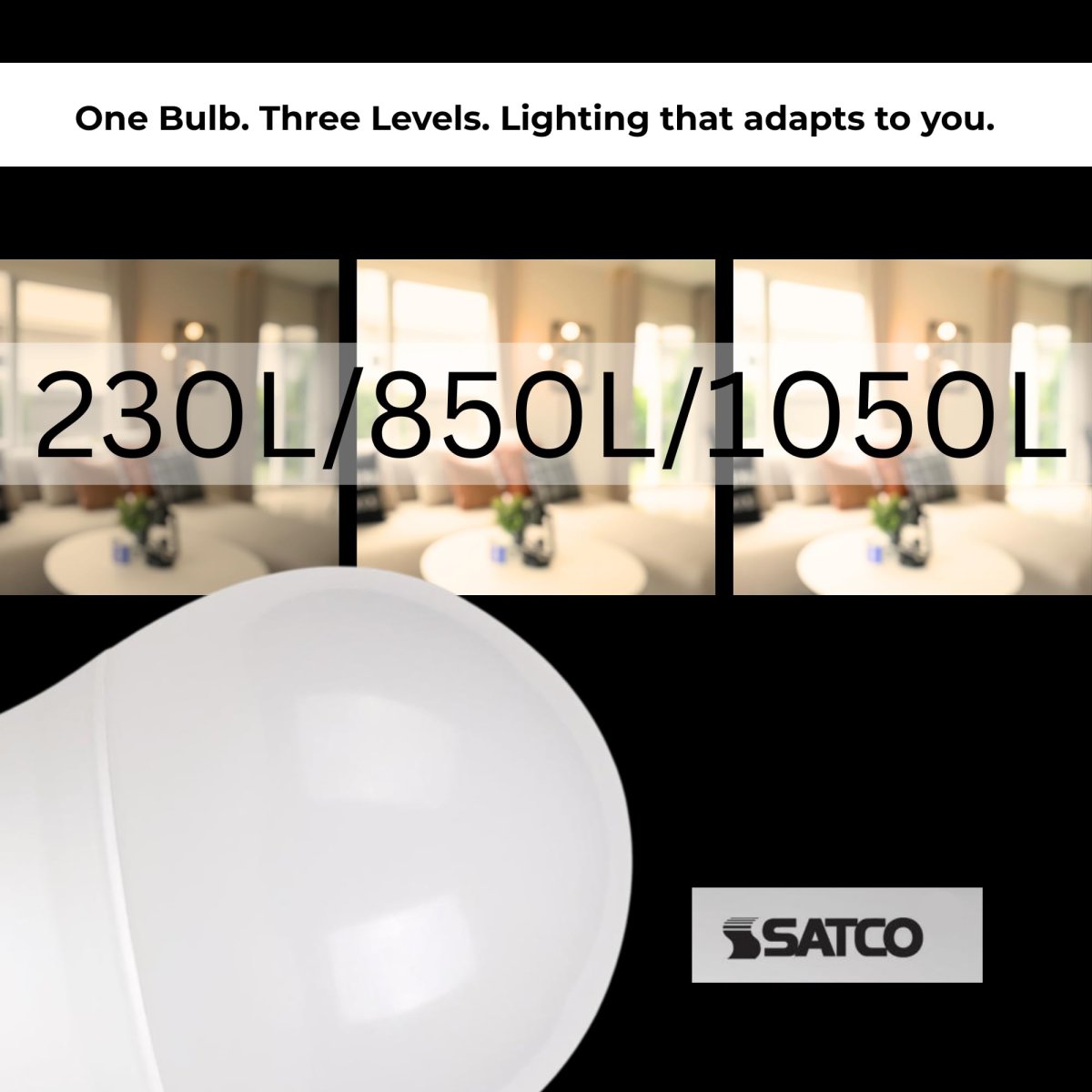 Satco S8570 3-way Led Bulb A19 3w 9w 12w 30 70 100w Eq 2700k Warm White E26 Base Frosted 230 850 1050 Lumens 120v 90 Cri