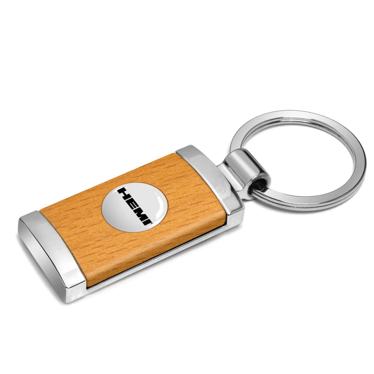 Hemi Roundel Logo White Maple Wood Chrome Metal Case Key Chain Official Licensed Modern Style Keychain 2 125 In X 1